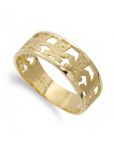 Sortija oro 18k amarillo osos calados mate y brillo 8mm