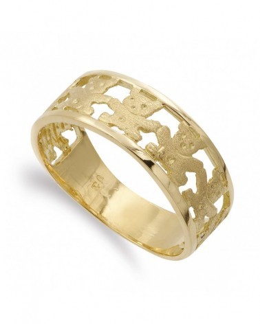Sortija oro 18k amarillo osos calados mate y brillo 8mm