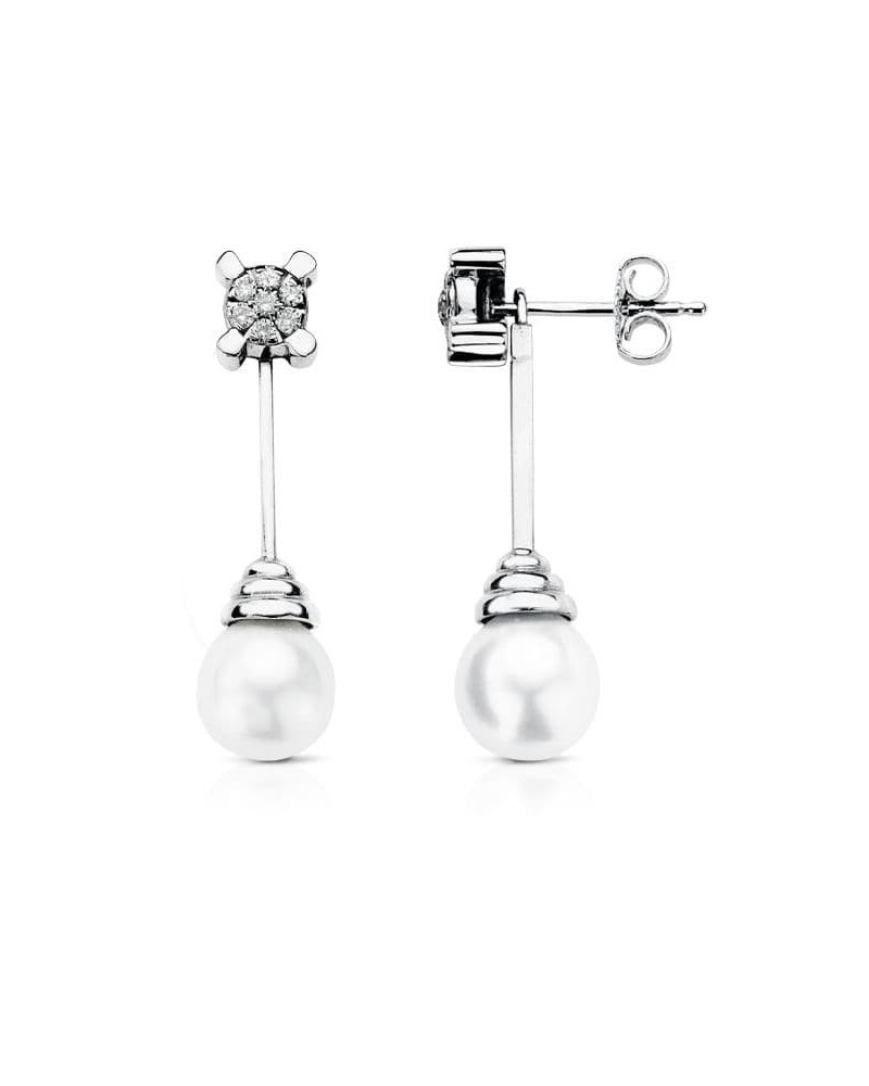 Pendientes oro blanco 18k perlas y diamantes 30mm