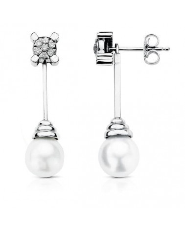 Pendientes oro blanco 18k perlas y diamantes 30mm