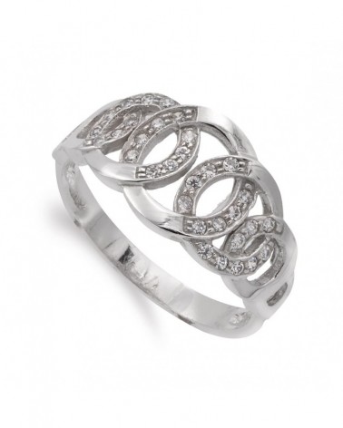 Sortija oro blanco 18k círculos circonitas 10mm