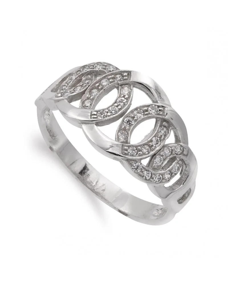 Sortija oro blanco 18k círculos circonitas 10mm