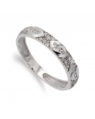 Sortija oro blanco 18k circonita ancho 3,5 mm