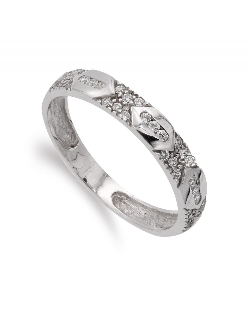 Sortija oro blanco 18k circonita ancho 3,5 mm