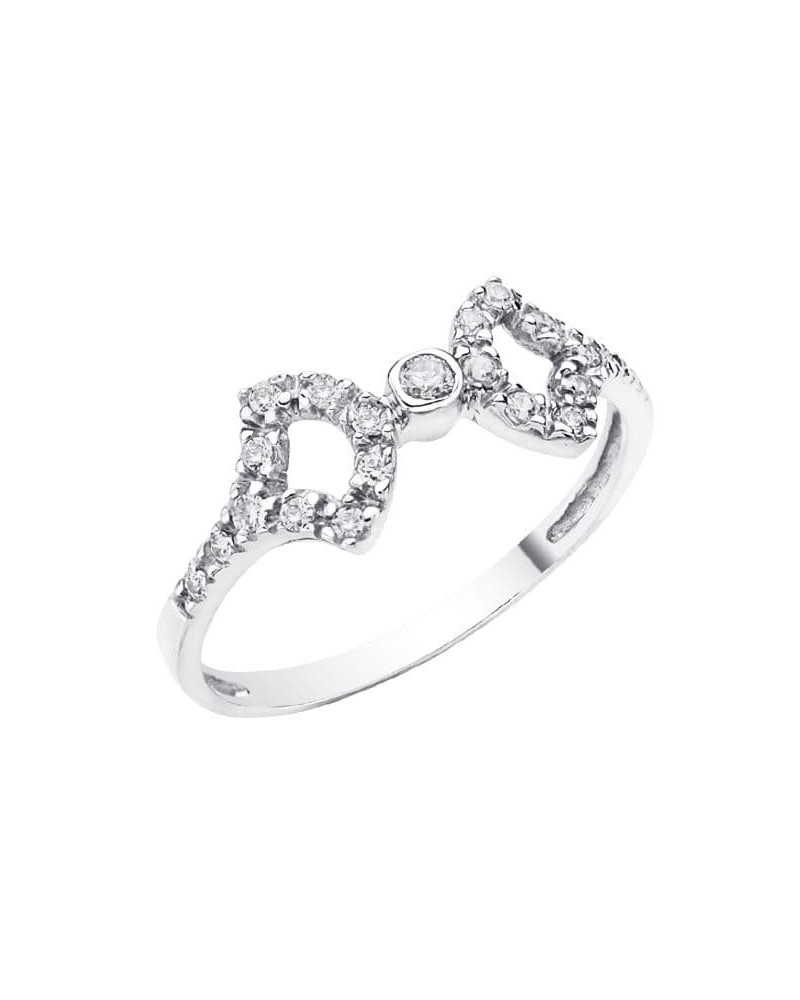 Sortija oro blanco 18k doble corazón circonitas