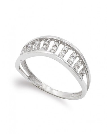 Sortija oro blanco 18k circonitas diseño geométrico 6,5mm