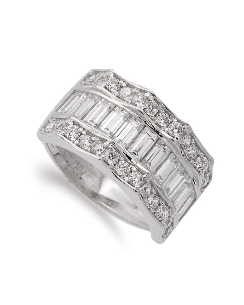 Sortija oro blanco 18k circonitas ancho 11mm
