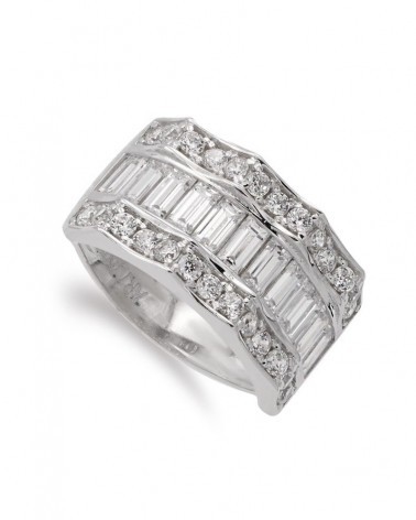 Sortija oro blanco 18k circonitas ancho 11mm