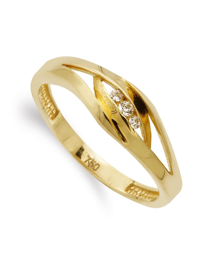 Sortija oro 18k amarillo circonitas diseño moderno 6,5mm