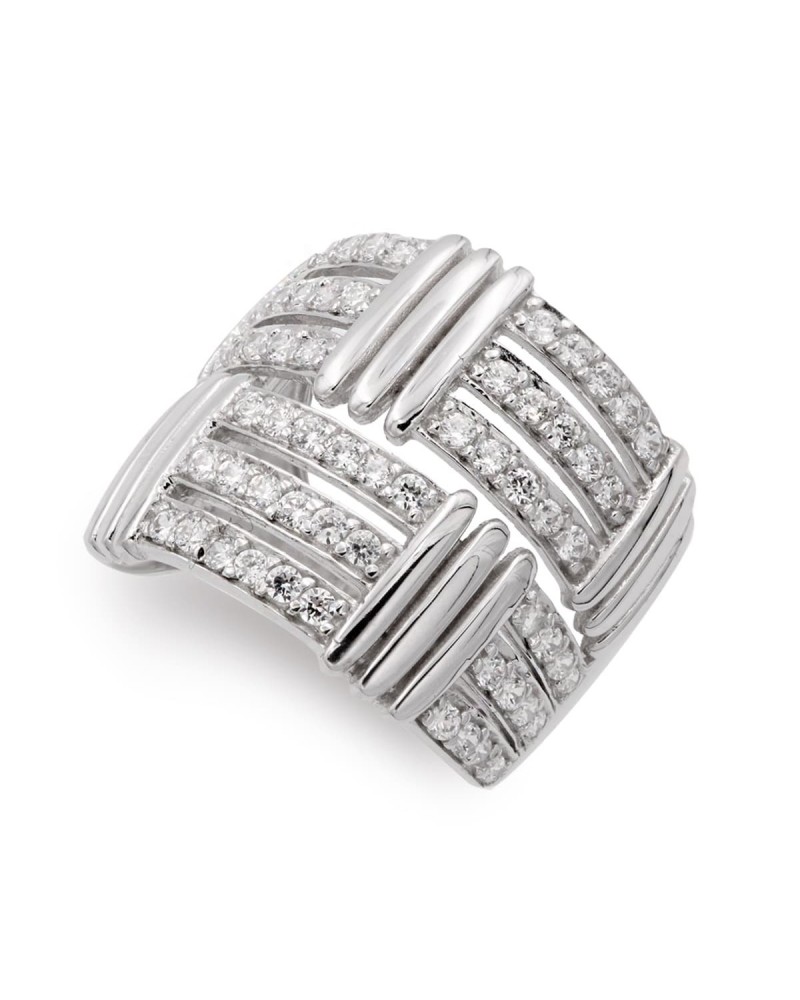 Sortija oro blanco 18k diseño geométrico circonitas 18mm
