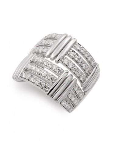 Sortija oro blanco 18k diseño geométrico circonitas 18mm