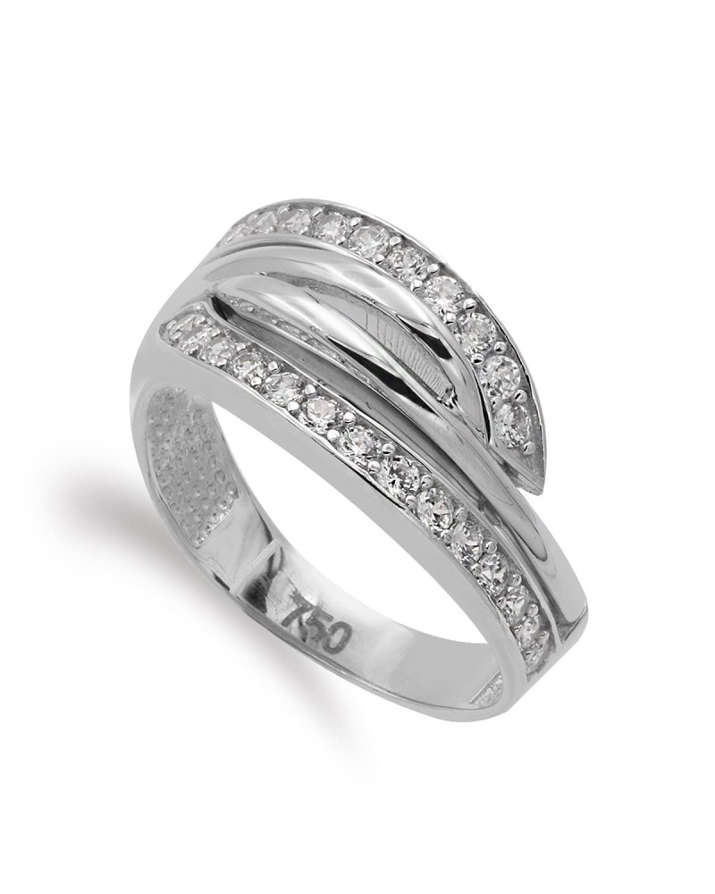 Sortija oro blanco 18k circonitas diseño moderno 10mm