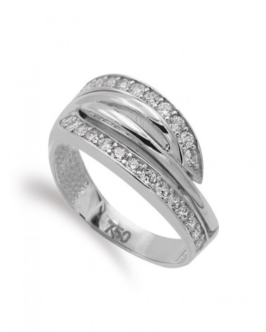 Sortija oro blanco 18k circonitas diseño moderno 10mm