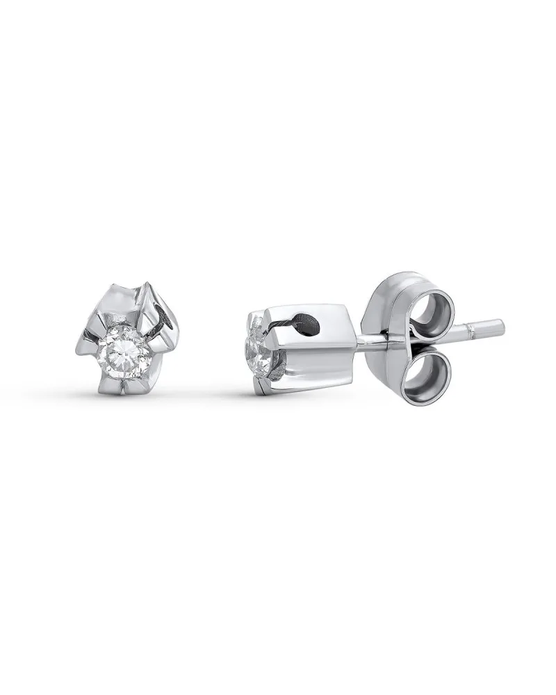 Pendientes oro blanco 18k diamante brillante 5mm presión