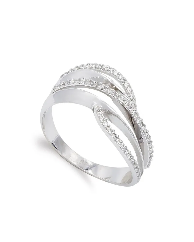 Sortija oro blanco 18k circonitas diseño entrelazado 9mm