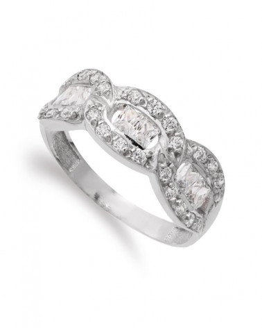 Sortija oro blanco 18k tres óvalos circonitas 7mm