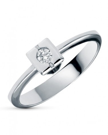 Sortija oro blanco 18k diamante chatón cuadrado