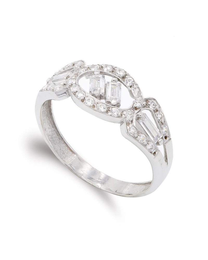 Sortija oro blanco 18k circonitas diseño moderno 8mm