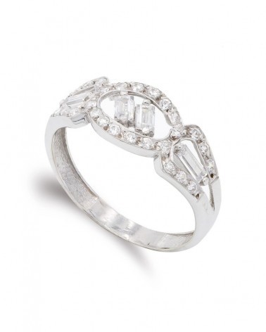 Sortija oro blanco 18k circonitas diseño moderno 8mm