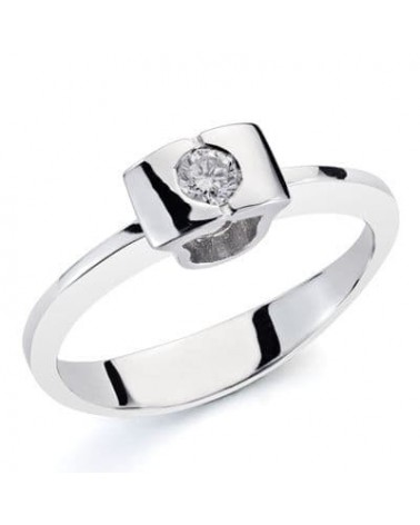 Sortija oro blanco 18k diamante solitario moderno