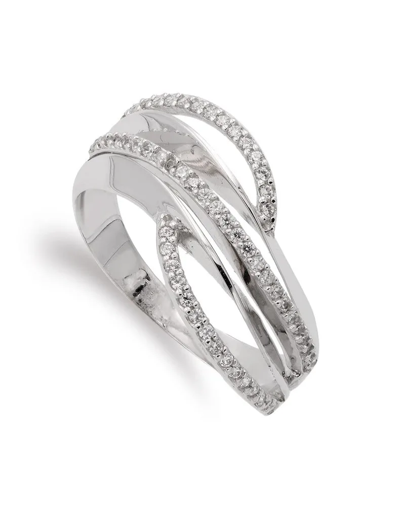 Sortija oro blanco 18k circonitas diseño entrelazado 10mm