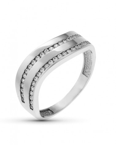 Sortija oro blanco 18k ondas circonitas 6mm