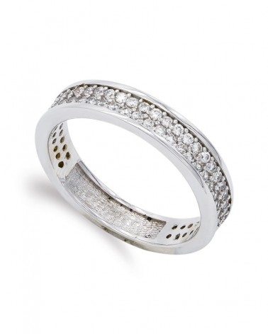 Sortija oro blanco 18k circonitas ancho 4,5mm