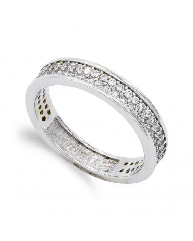 Sortija oro blanco 18k circonitas ancho 4,5mm