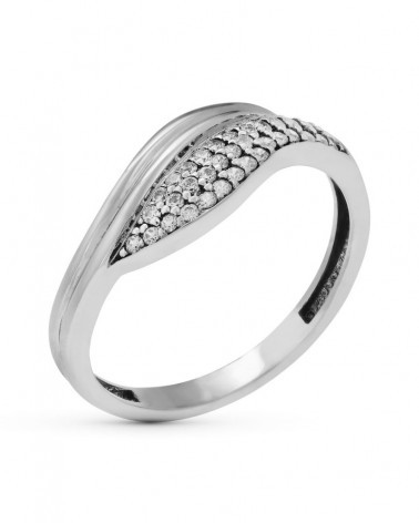 Sortija oro blanco 18k circonitas diseño geométrico 7mm