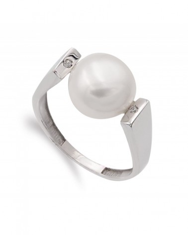 Sortija oro blanco 18k perla barroca circonitas 11mm