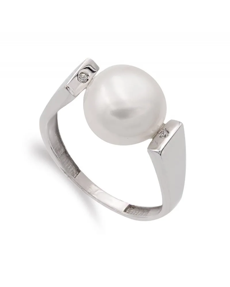 Sortija oro blanco 18k perla barroca circonitas 11mm