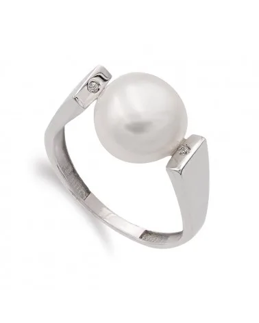 Sortija oro blanco 18k perla barroca circonitas 11mm