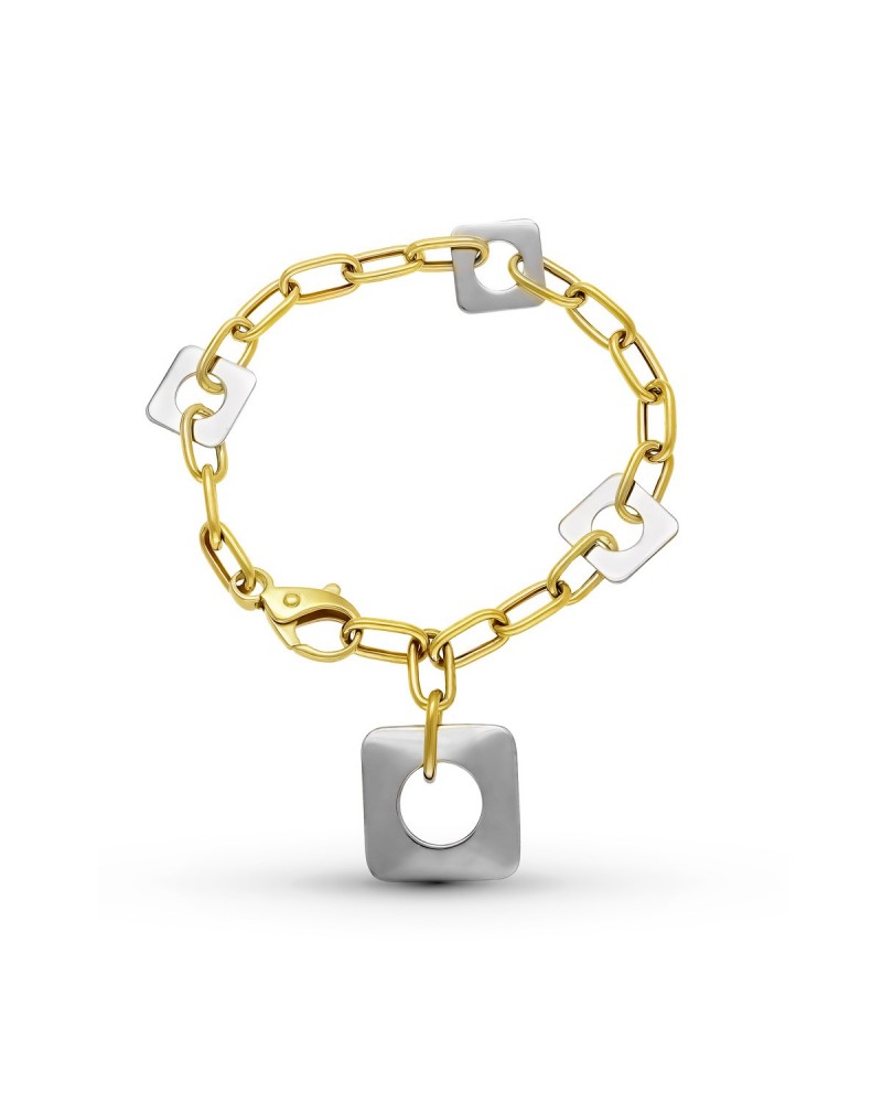 Pulsera oro 18k bicolor cadena eslabones cuadrados