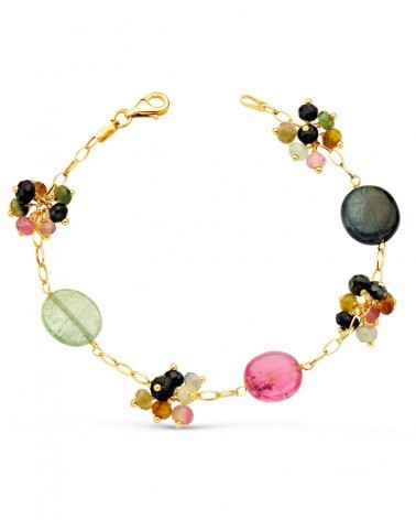 Pulsera oro 18k amarillo piedras multicolor 18,5cm