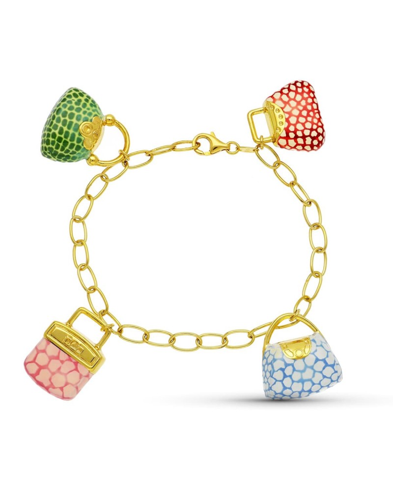 Pulsera oro 18k amarillo colgantes esmalte colores