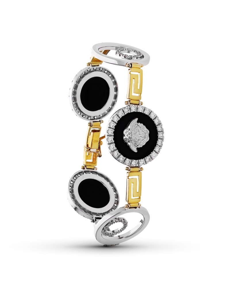 Pulsera oro 18k bicolor medusas circonitas