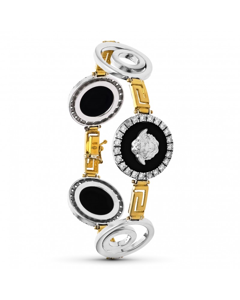 Pulsera oro 18k bicolor medusas circonitas 28,6g