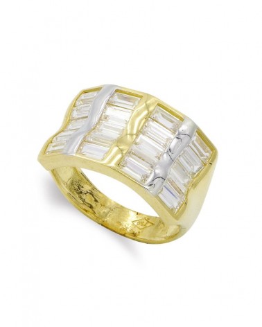 Sortija oro 18k bicolor circonitas baguette 12mm