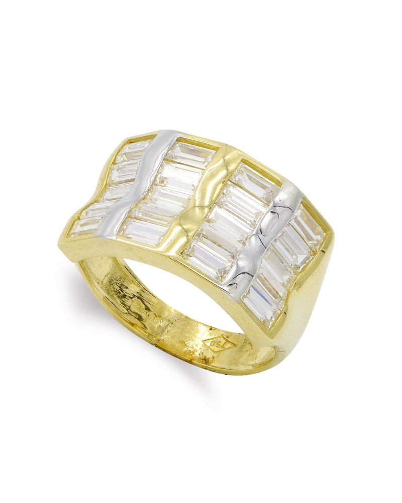 Sortija oro 18k bicolor circonitas baguette 12mm