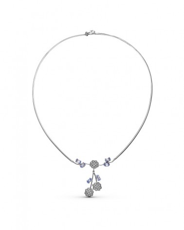 Gargantilla oro blanco 18k hilo circonitas colgante