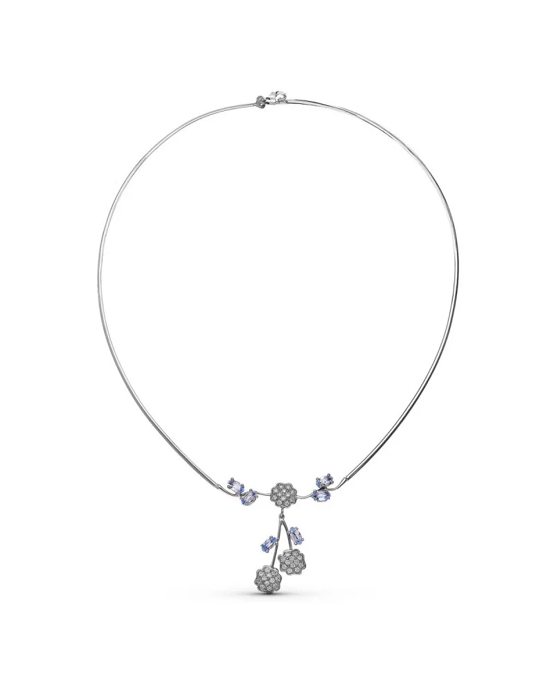Gargantilla oro blanco 18k hilo circonitas colgante