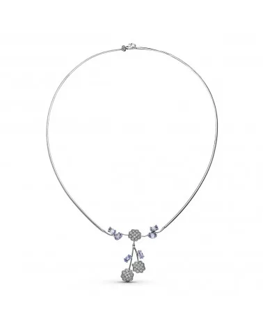 Gargantilla oro blanco 18k hilo circonitas colgante