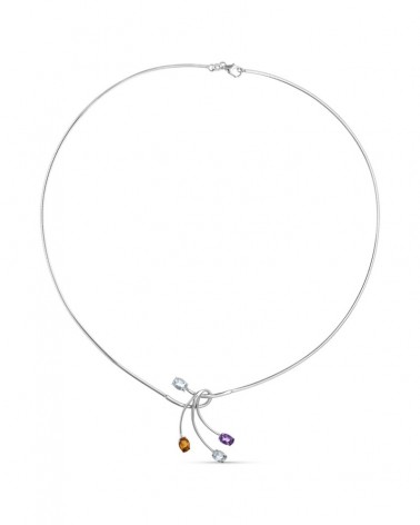 Gargantilla oro blanco 18k hilo piedras color