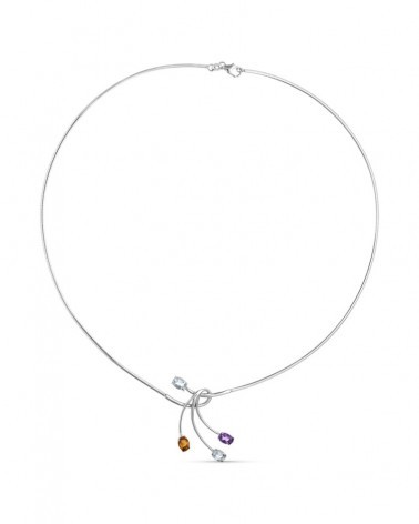 Gargantilla oro blanco 18k hilo piedras color
