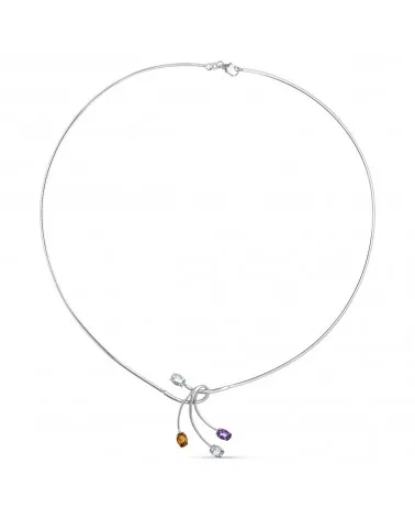Gargantilla oro blanco 18k hilo piedras color