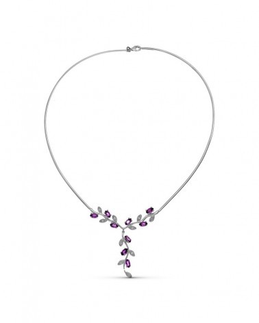 Gargantilla oro blanco 18k circonitas color motivo floral