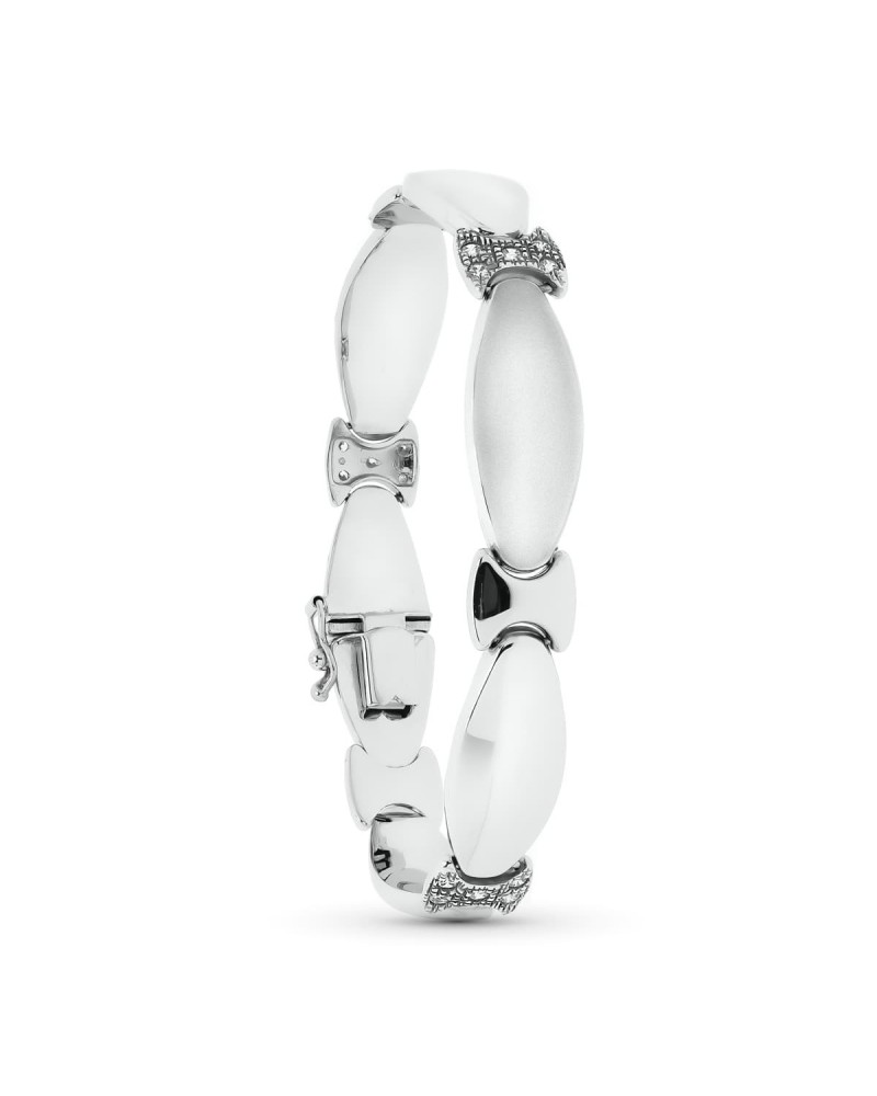Pulsera oro 18k blanco mate brillo eslabones 19,5cm