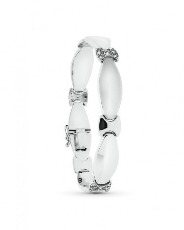 Pulsera oro 18k blanco mate brillo eslabones 19,5cm