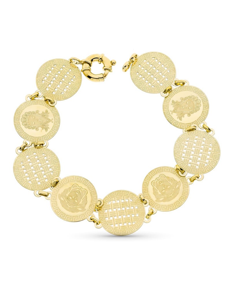 Pulsera oro 18k amarillo monedas grabadas láser 20cm