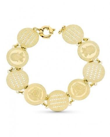 Pulsera oro 18k amarillo monedas grabadas láser 20cm